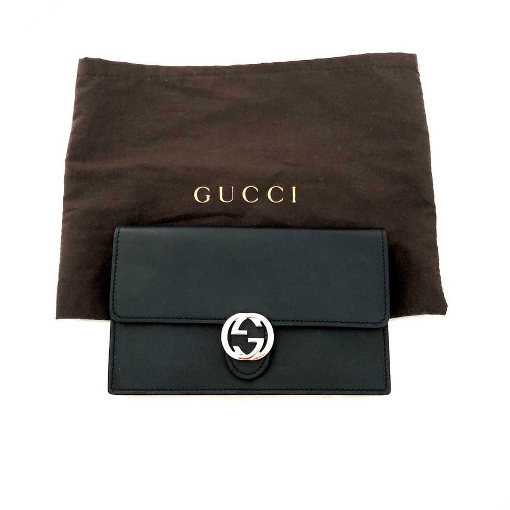 Gucci Black Leather Clutch & Crossbody Flap Wallet - Picture 1 of 12